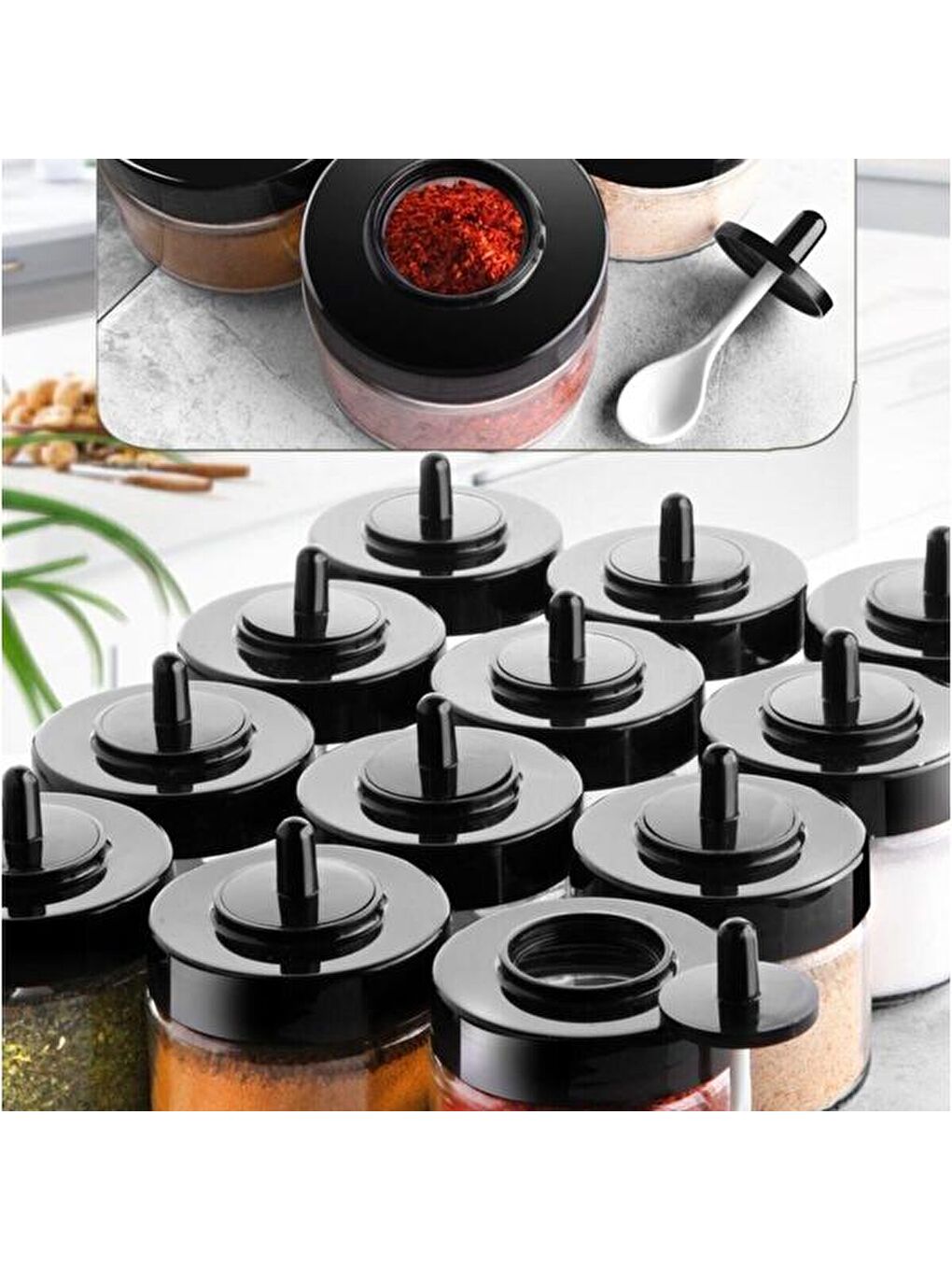 Siyah Kapağı Kendinden Kaşıklı Baharatlık - 300 ml-2