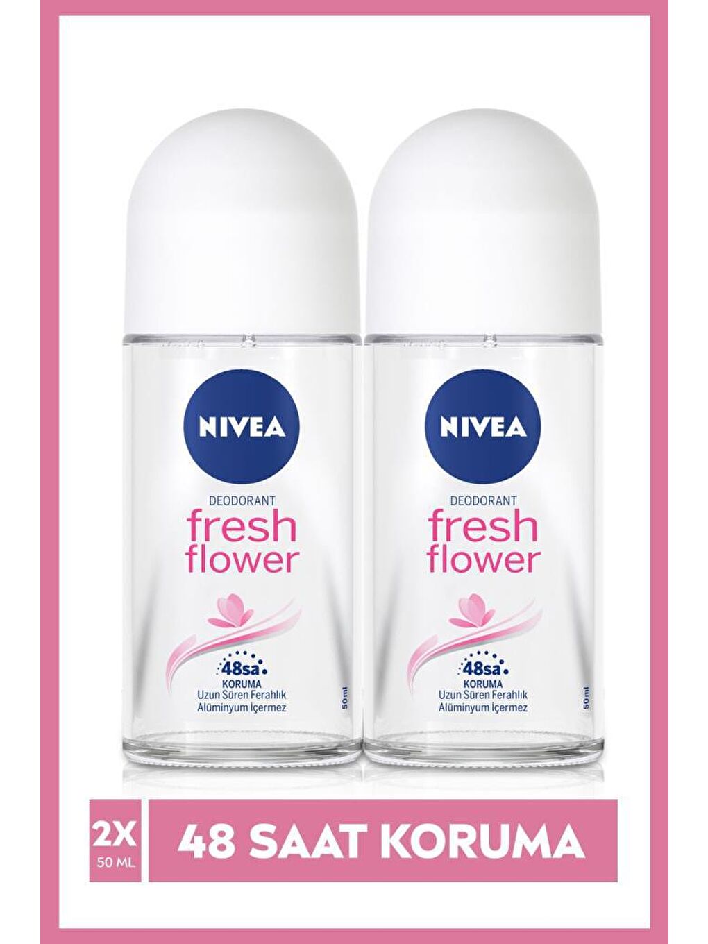 NIVEA Şeffaf Kadın Roll On Deodorant Fresh Flower, 48 Saat Koruma 50 ml x2 Adet, Taze Çiçek Kokusu