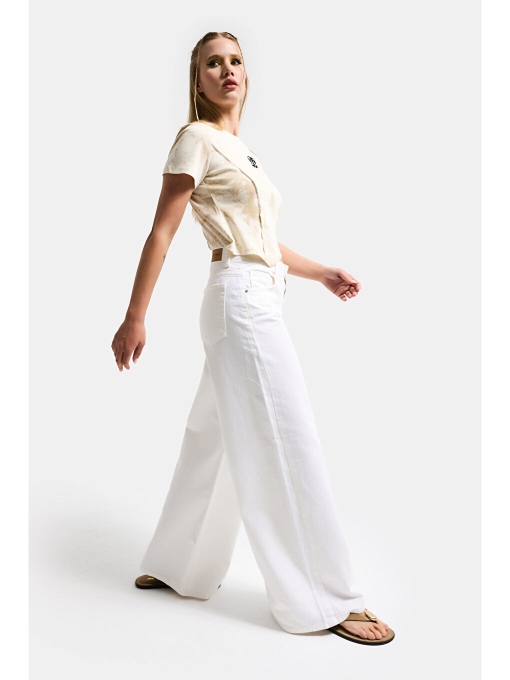 Kadın Kırık Beyaz Hera 7s6-101 Palazzo Fit %100 Pamuk Denim Jean