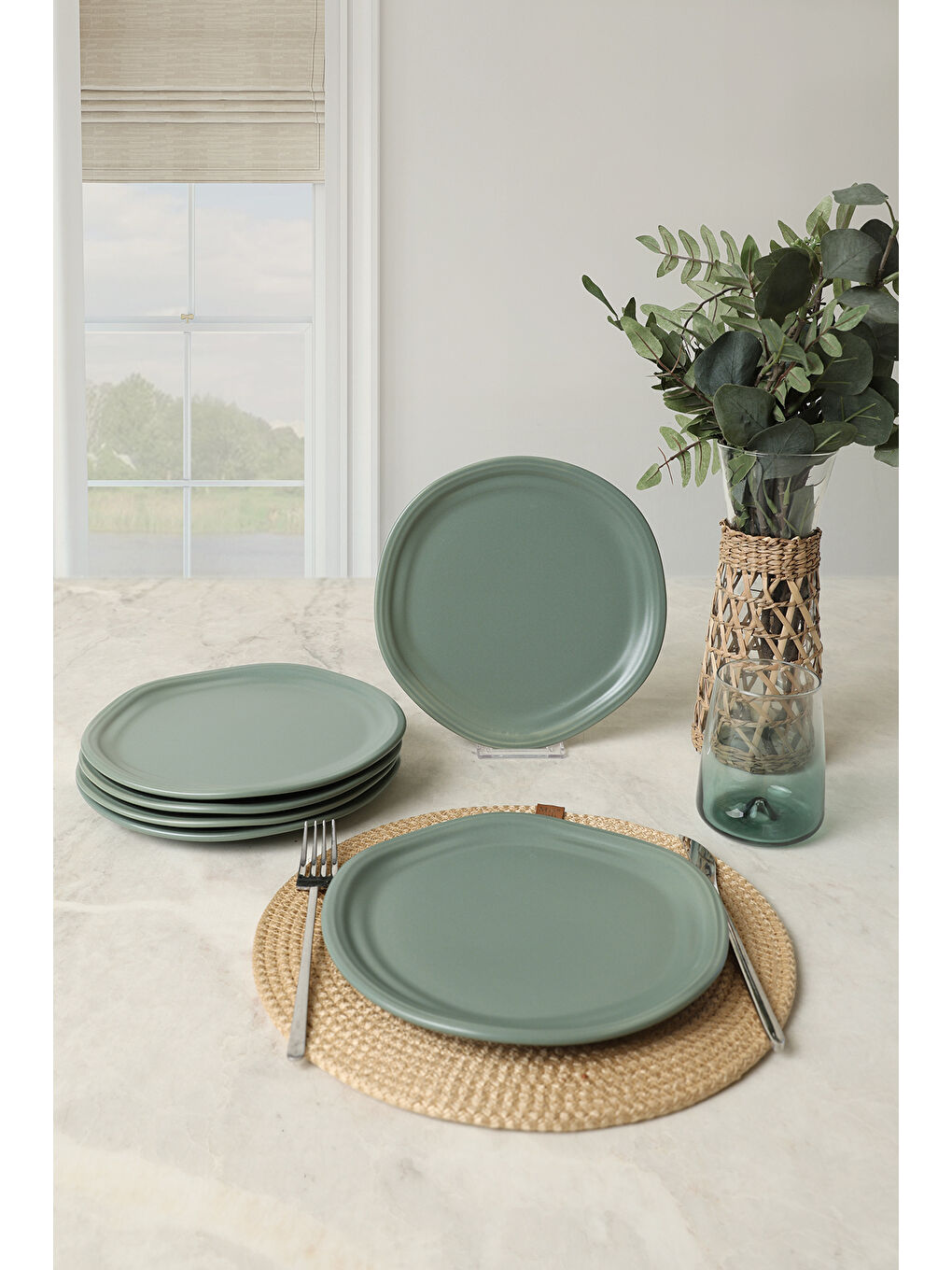 Mat Yeşil Bloom Pasta Tabağı 24 Cm 6 Adet