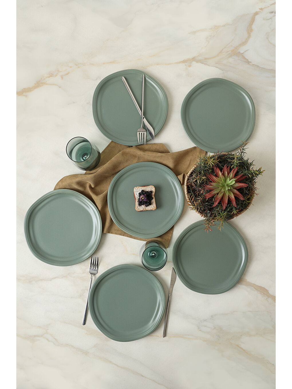 Mat Yeşil Bloom Pasta Tabağı 24 Cm 6 Adet-2