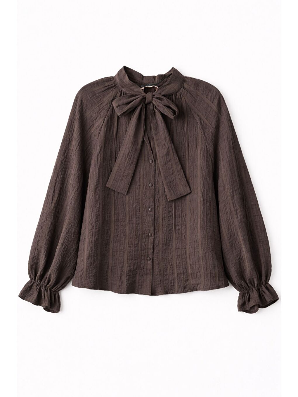 Yakası Bağlamalı Transparan Bluz Kahverengi-1