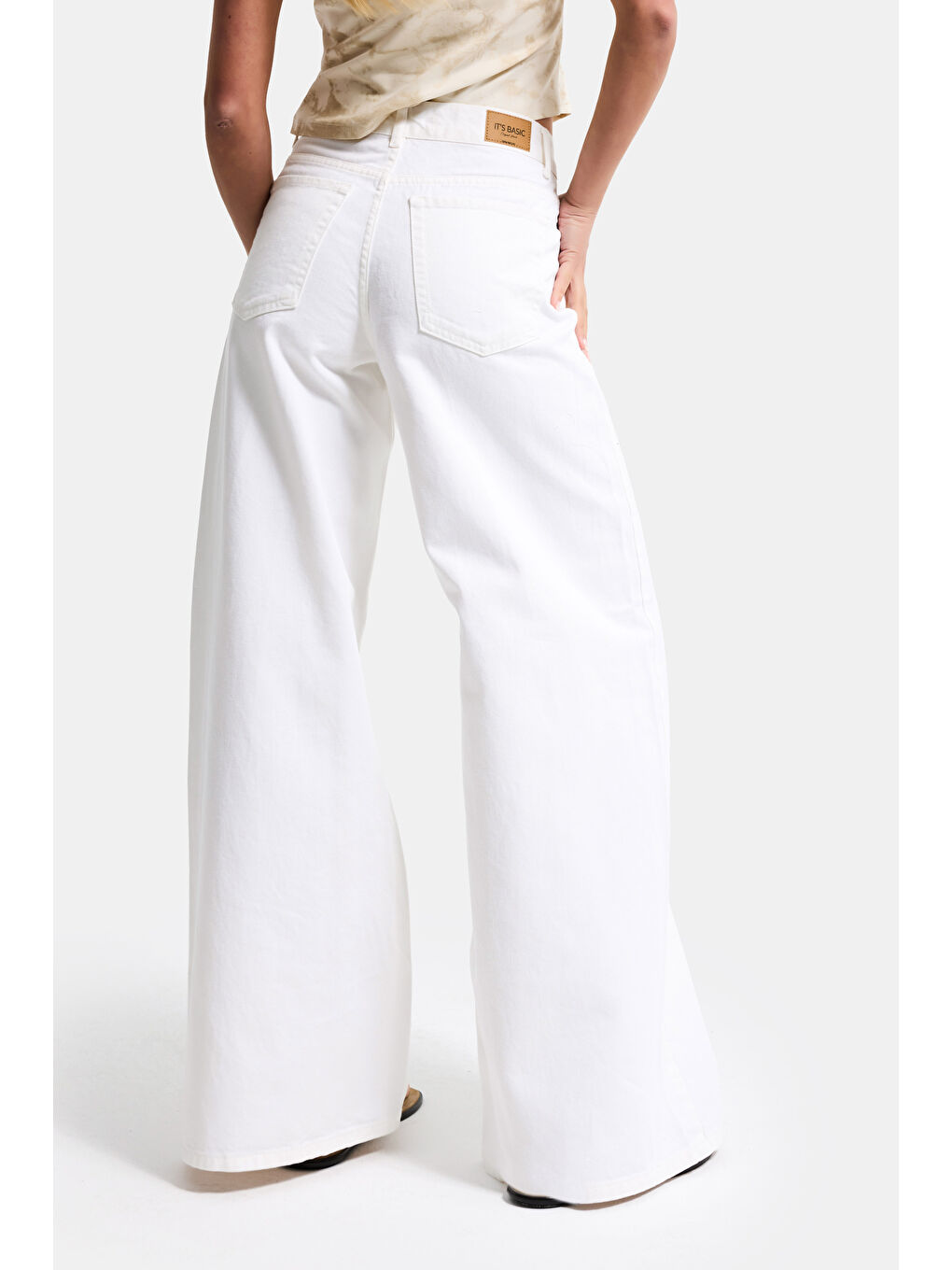 Kadın Kırık Beyaz Hera 7s6-101 Palazzo Fit %100 Pamuk Denim Jean-1