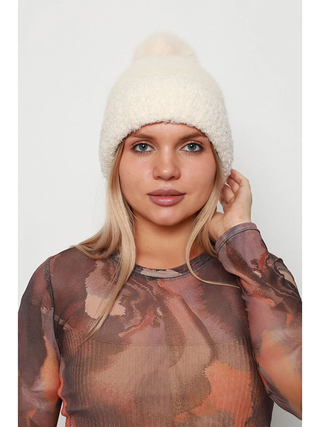 Ponpon Detay Kadın Bere 1136 Bej-1