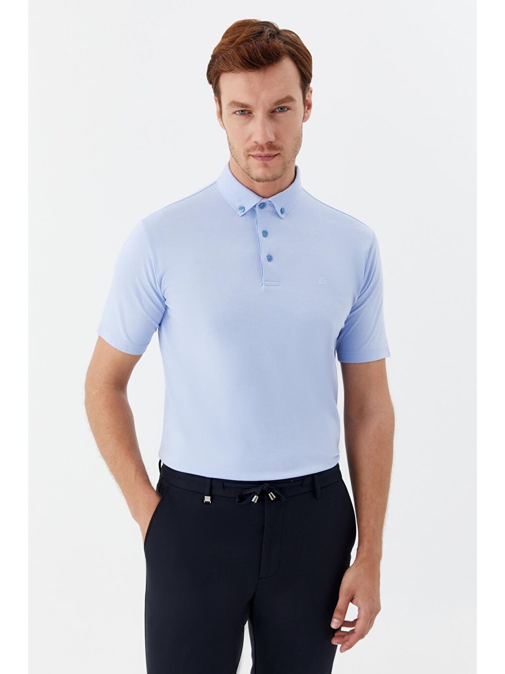 Erkek Mavi Standart Fit Polo Yaka Tişört – Kısa Kollu-5