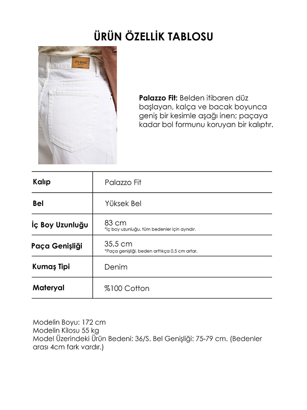 Kadın Kırık Beyaz Hera 7s6-101 Palazzo Fit %100 Pamuk Denim Jean-3