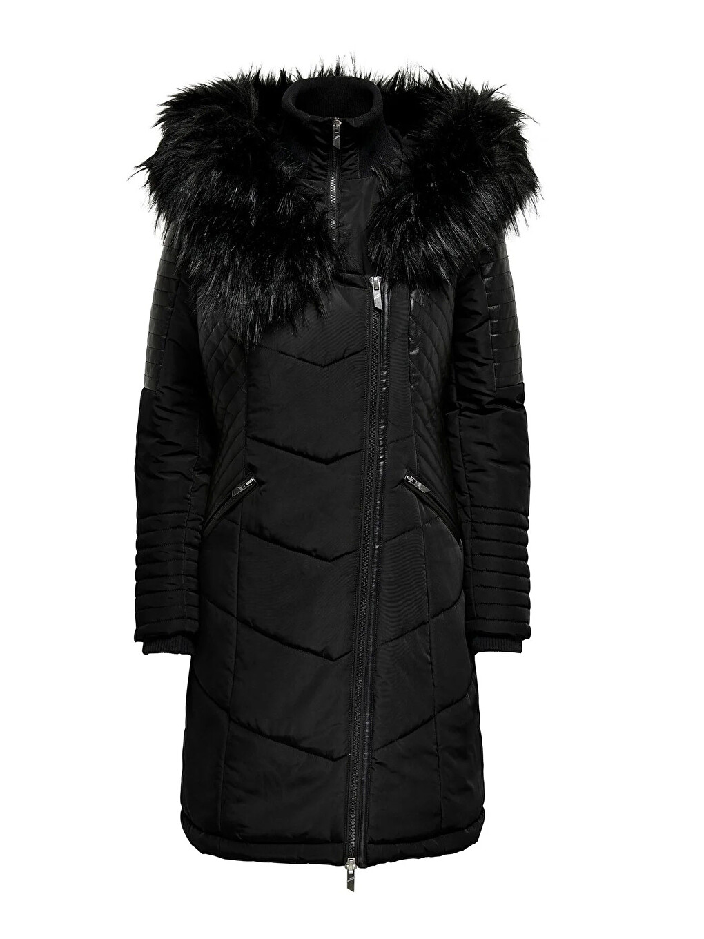 Siyah Onlnewlinette Slim Fit Kapüşonlu Kadın Mont 15295396