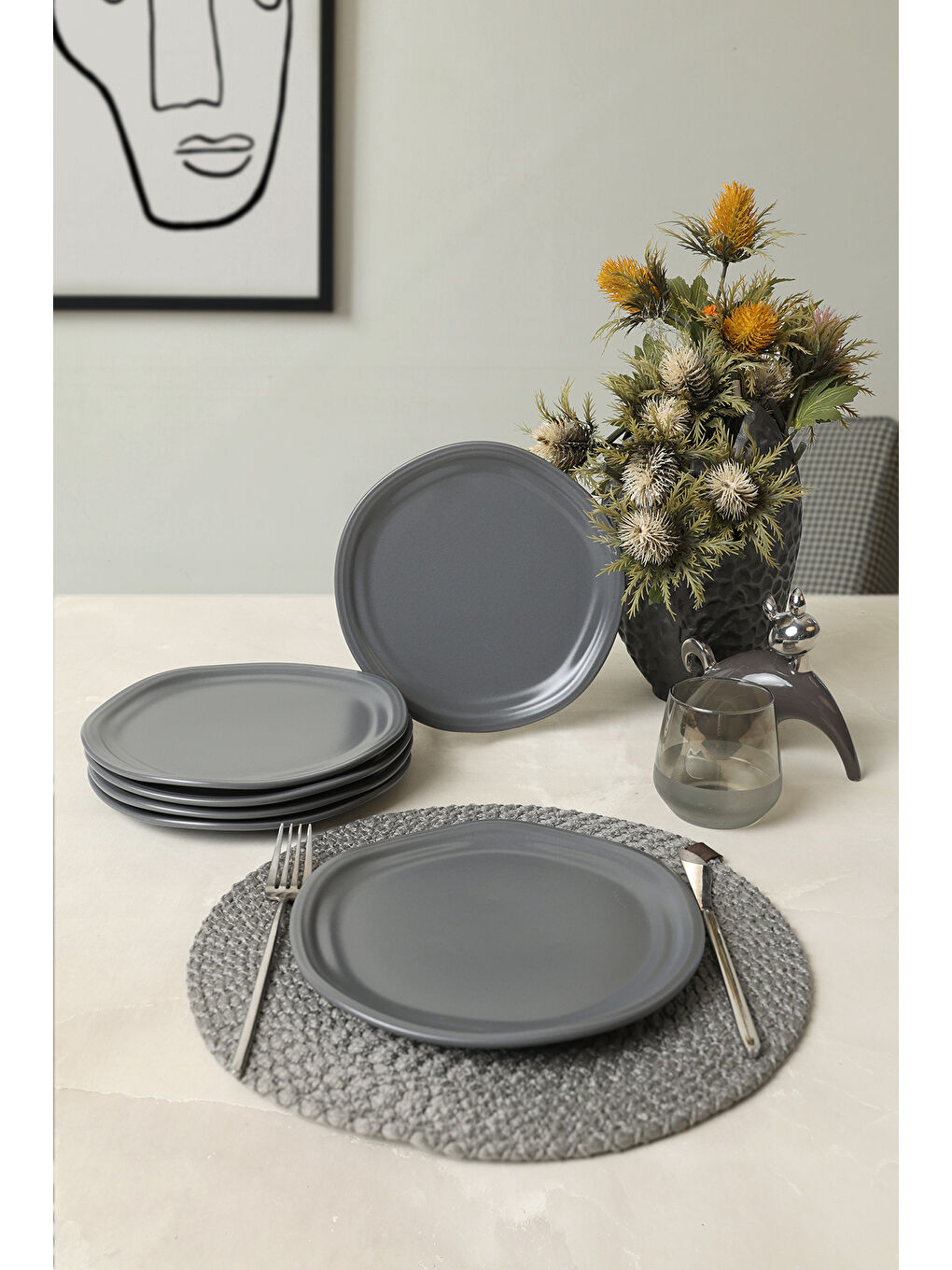 Mat Gri Bloom Pasta Tabağı 24 Cm 6 Adet