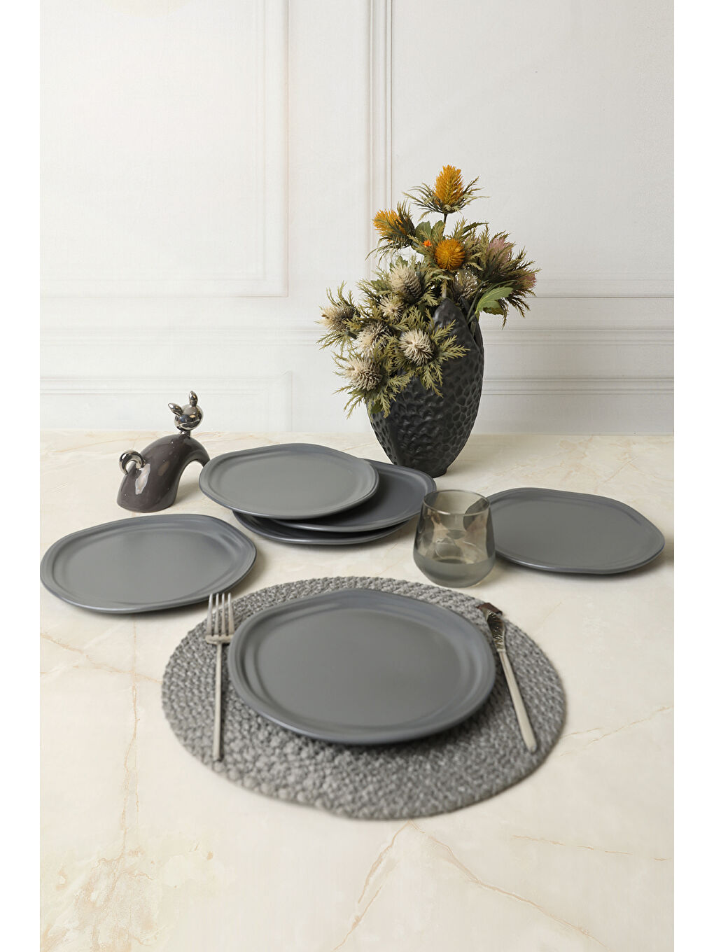 Mat Gri Bloom Pasta Tabağı 24 Cm 6 Adet-1