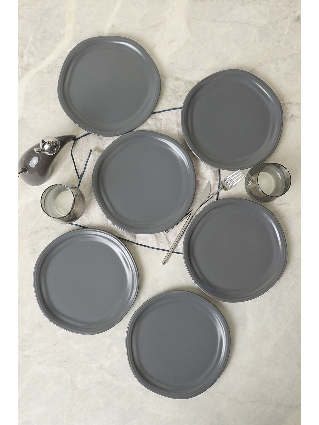 Mat Gri Bloom Pasta Tabağı 24 Cm 6 Adet-2