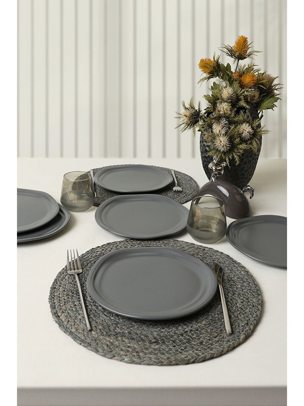 Mat Gri Bloom Pasta Tabağı 24 Cm 6 Adet-3