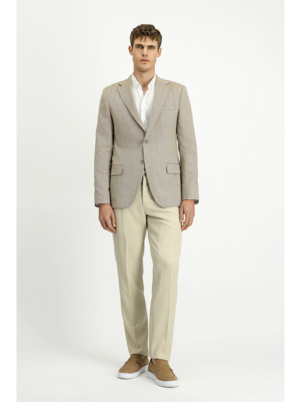 Bej Muscle Fit Yünlü Desenli Ceket-1