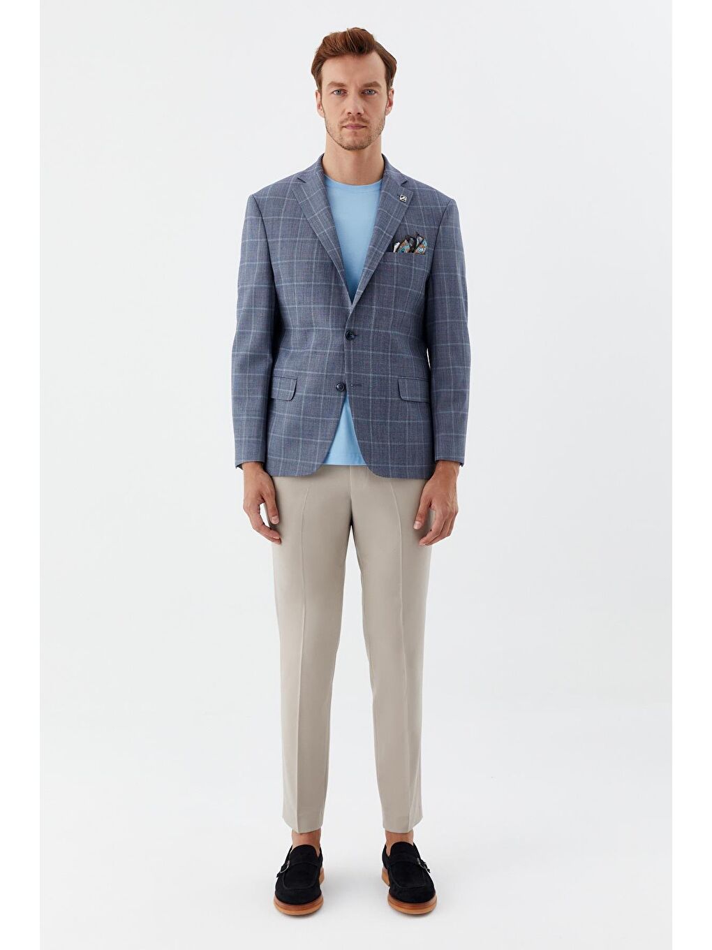 Erkek Mavi Mono Yaka Blazer Ceket – 4 Drop, Klasik Kesim-1