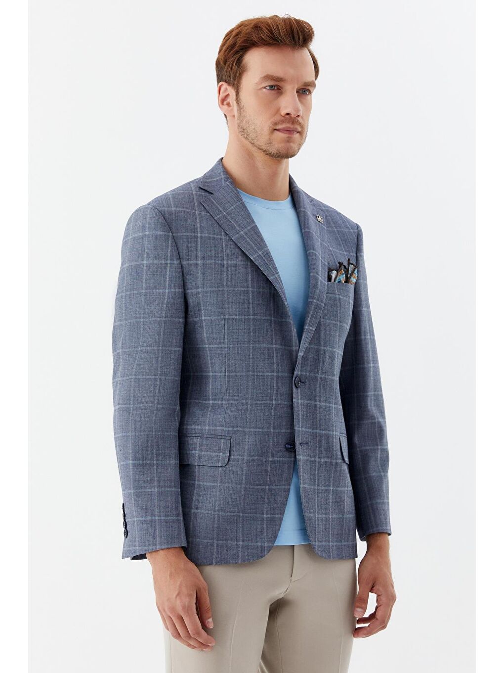 Erkek Mavi Mono Yaka Blazer Ceket – 4 Drop, Klasik Kesim-2