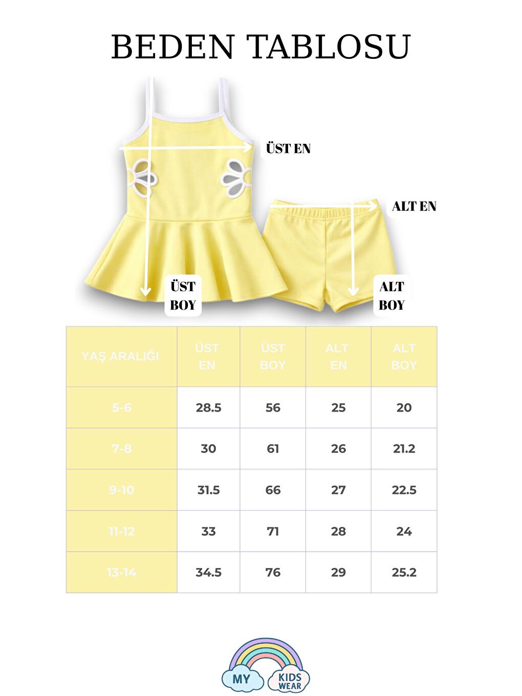 Sarı Kız Çocuk Nakış Detaylı Garson Boy Mayo 5-14 Yaş 12589-1