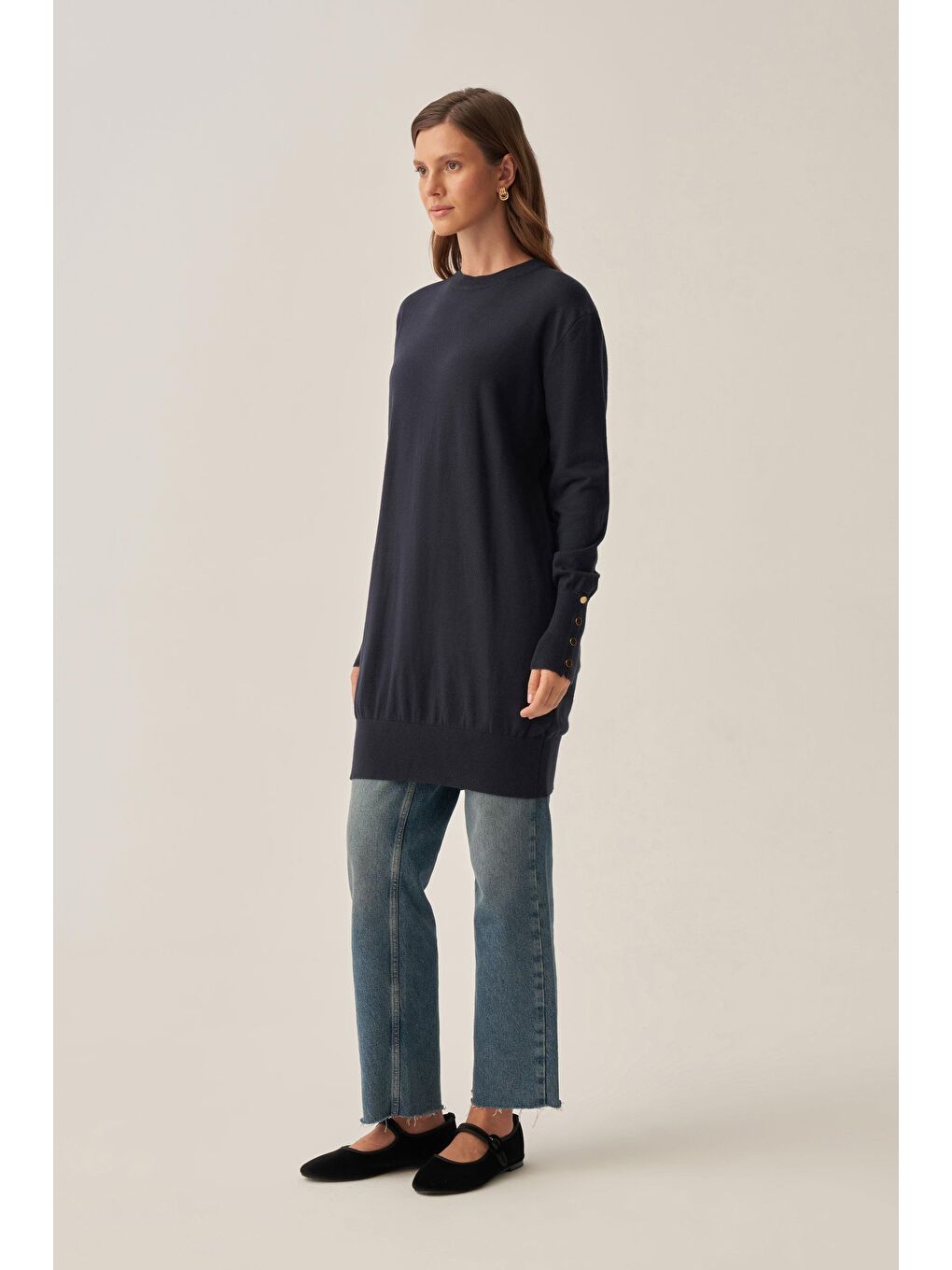 Lacivert-Bilekte Dügme Detaylı Kazak-2