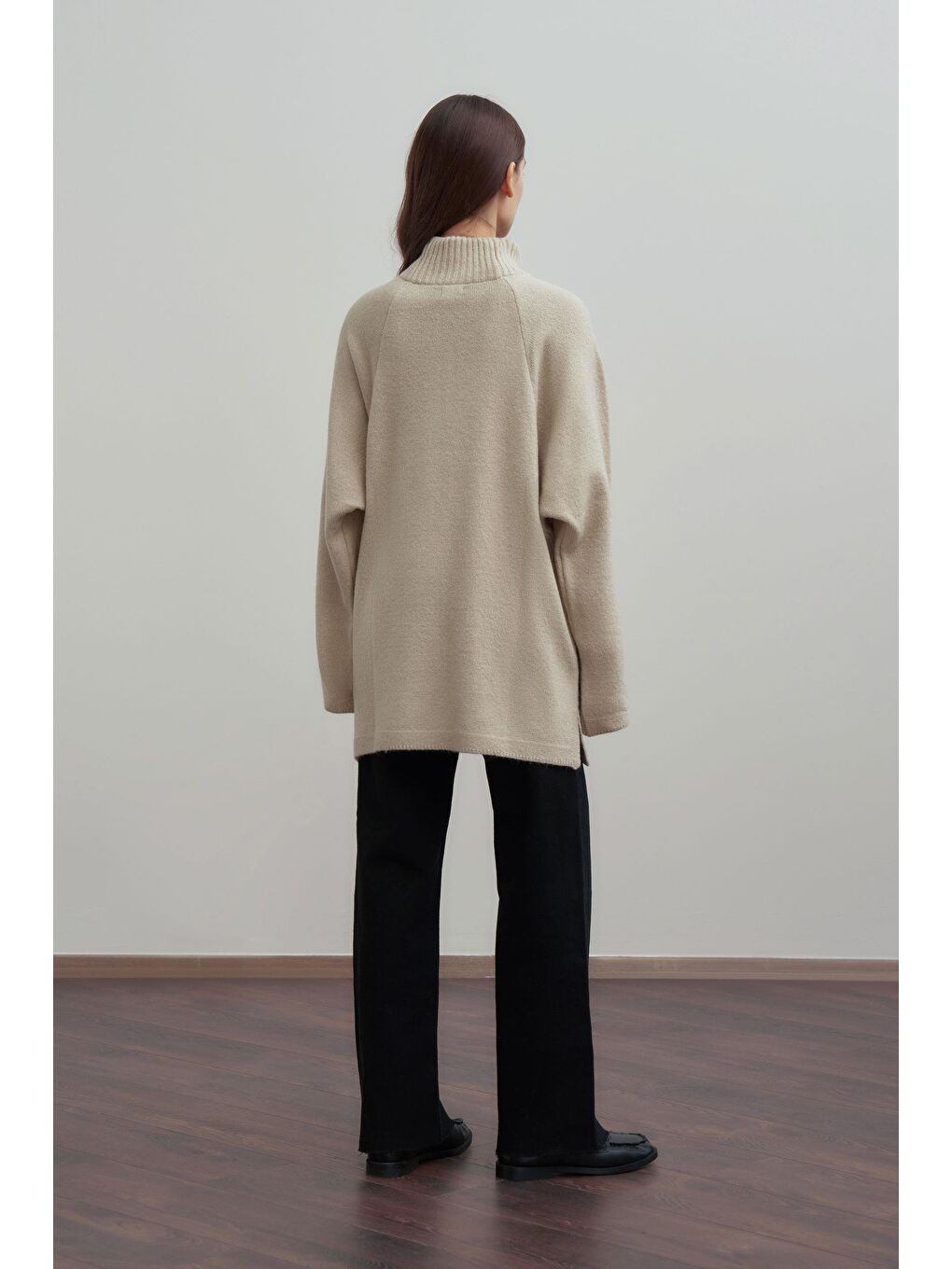 Bej Taş-Yarım Fermuarlı Kazak-3