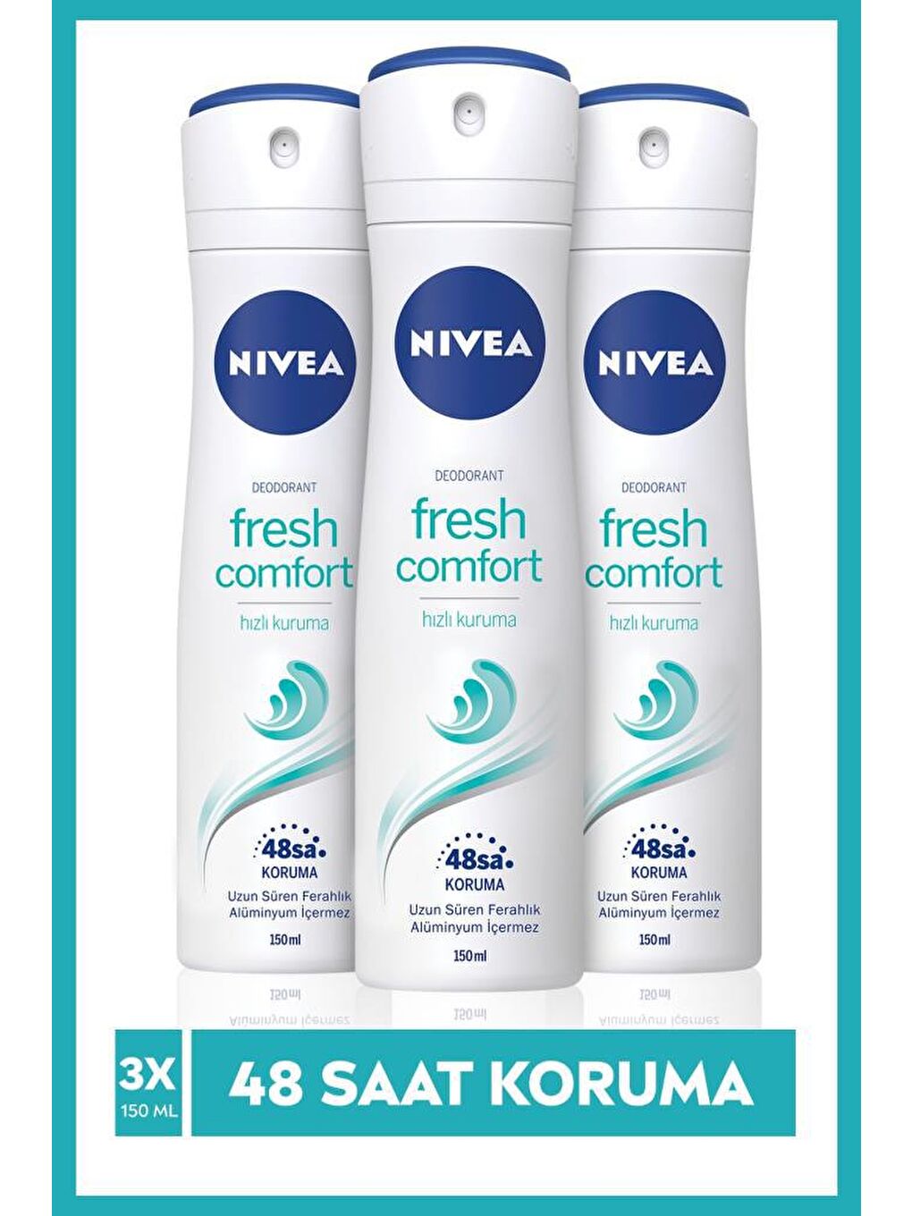 NIVEA Şeffaf Fresh Comfort Kadın Sprey Deodorant 150 ml X3 Adet, 48 Saat Koruma, Hızlı Kuruma