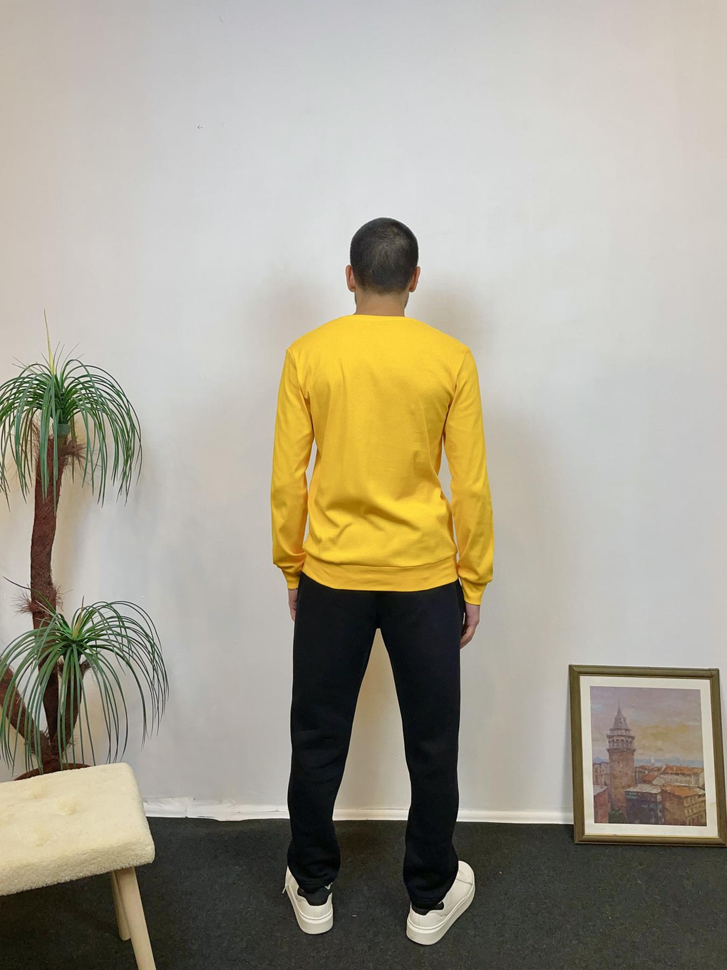 Sarı Erkek Bisiklet Yaka Slim Fit İnce Sweatshirt Spr 20k17