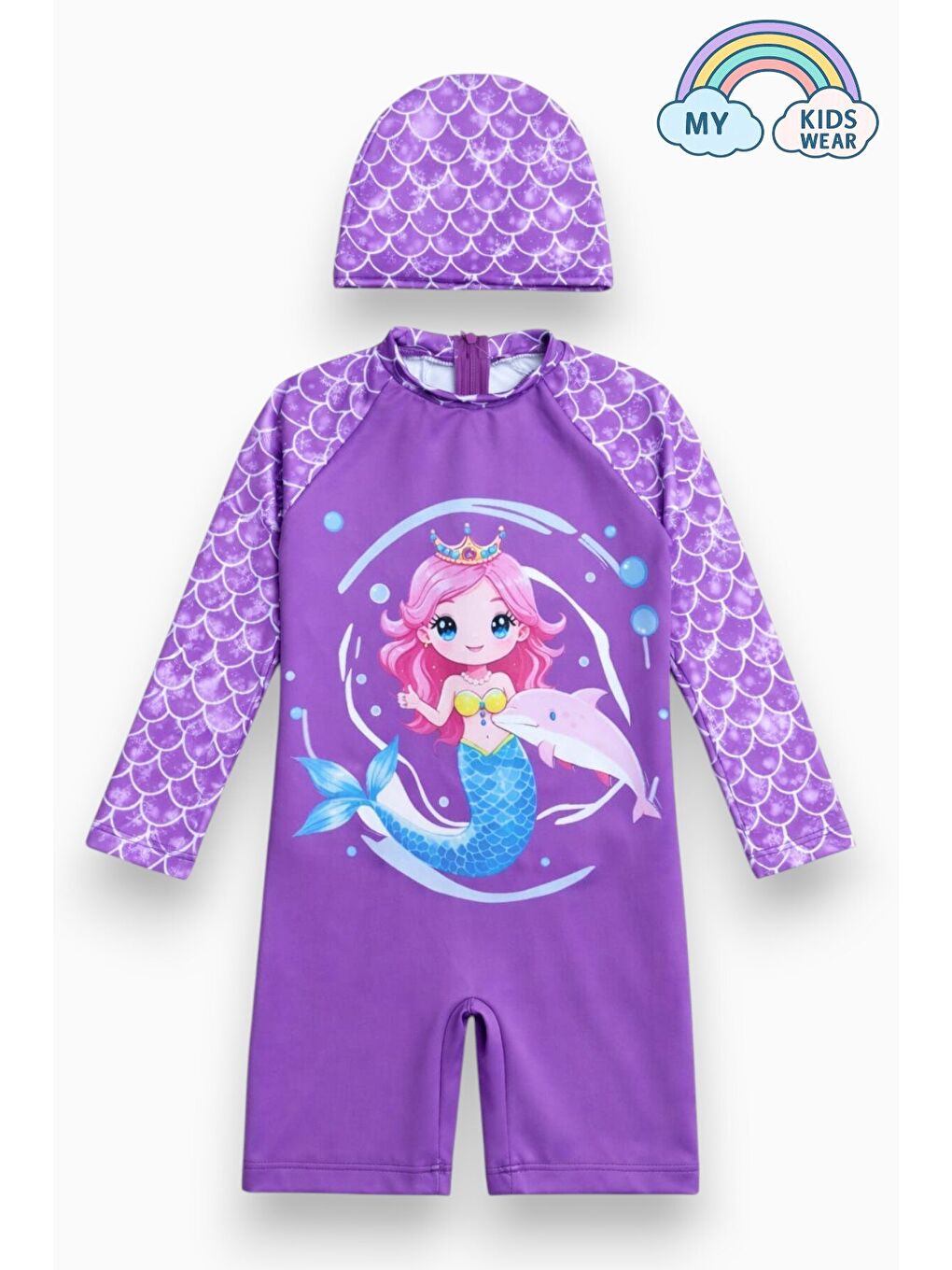 Mor Kız Çocuk Uzun Kollu Mayo ve Bone-Set 3-10 Yaş 12600