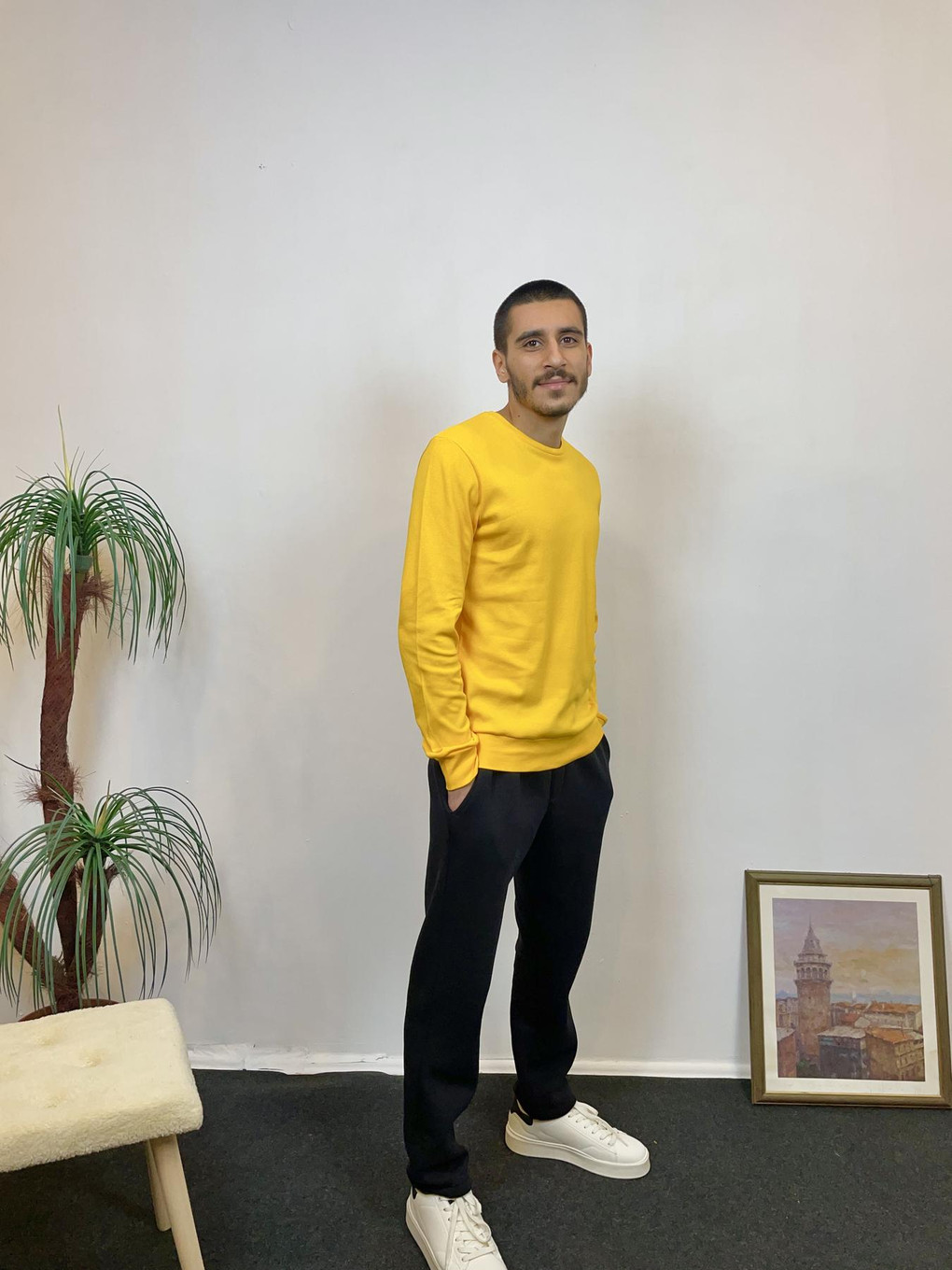 Sarı Erkek Bisiklet Yaka Slim Fit İnce Sweatshirt Spr 20k17-1
