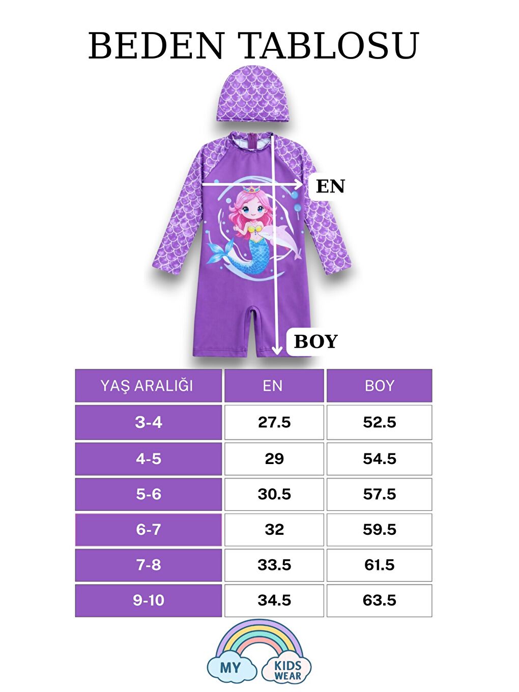 Mor Kız Çocuk Uzun Kollu Mayo ve Bone-Set 3-10 Yaş 12600-1