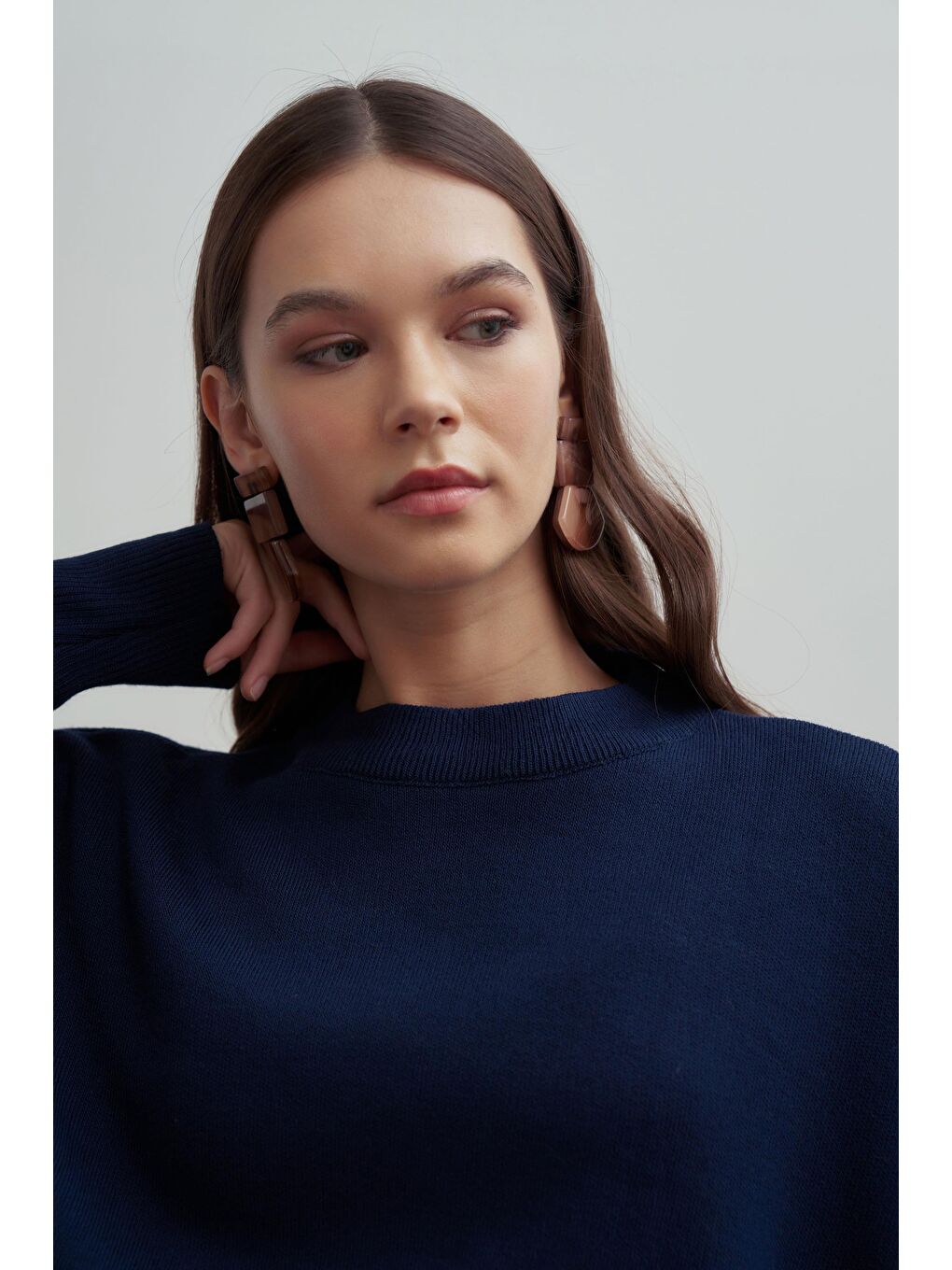 Lacivert-Asimetrik Kesim Triko Kazak-3