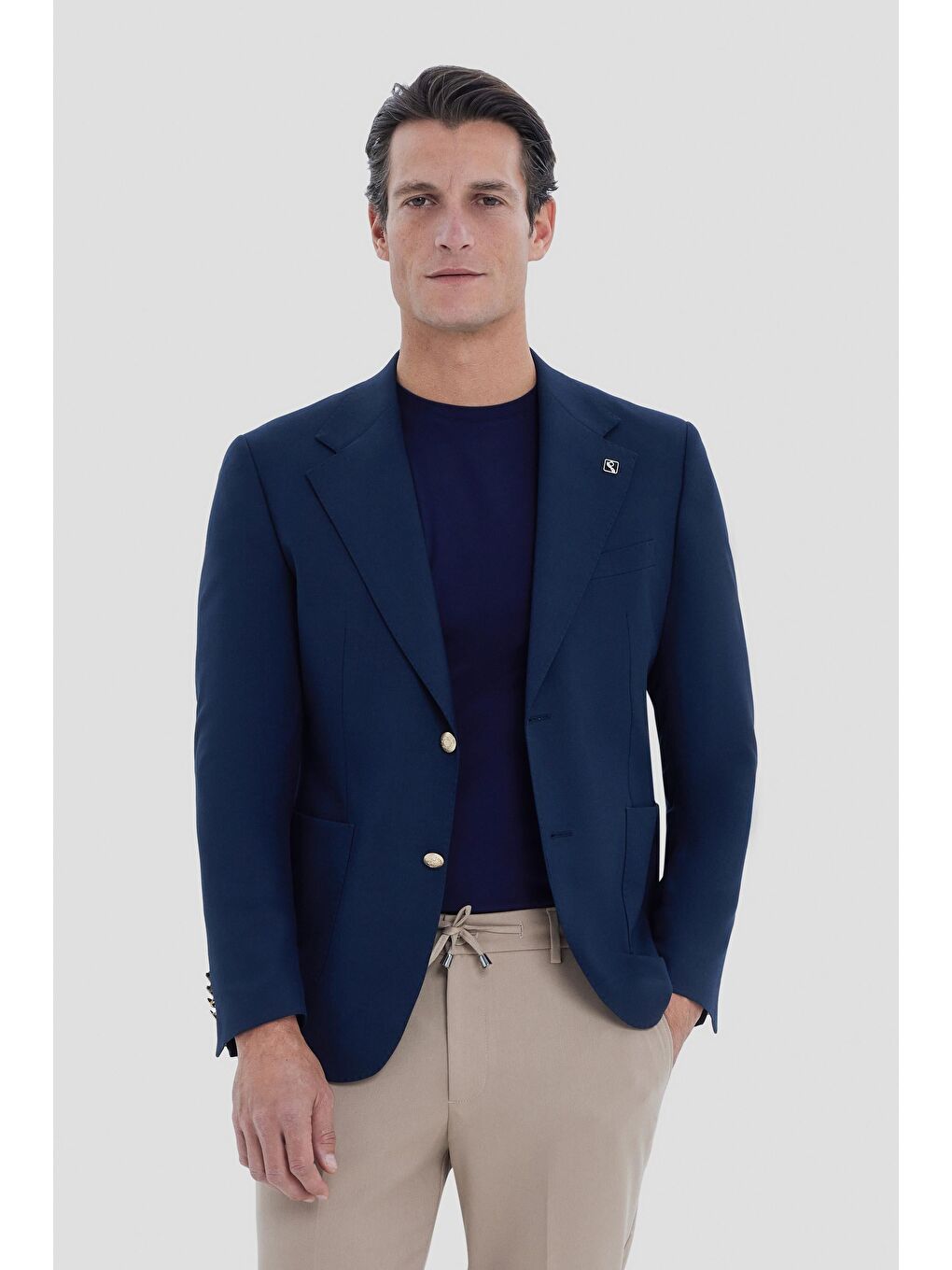 Lacivert Slim Fit Mono Yaka Casual Ceket