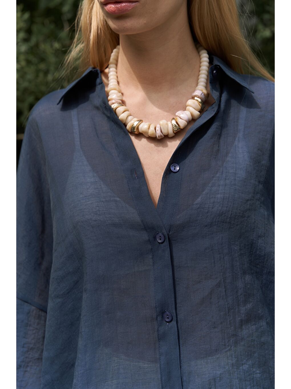 Lyra Oversize Lacivert Gömlek-6