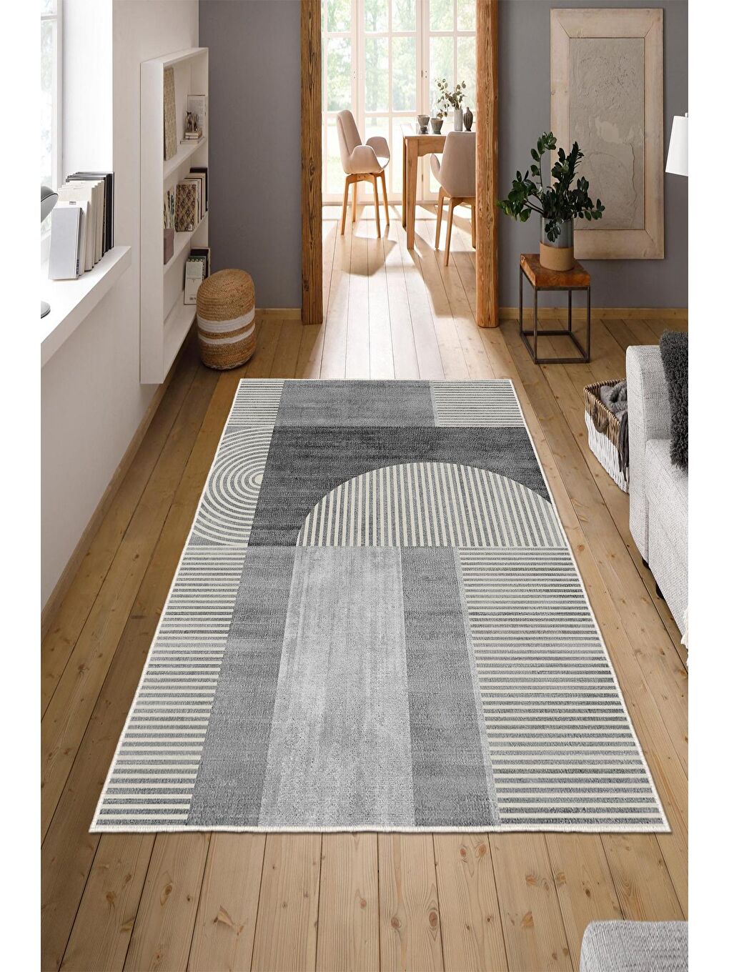 Gri Özel Tasarım, Kaymaz Taban, İnce, Yıkanabilir, Modern Halı WOOKECE1487 80x150-1