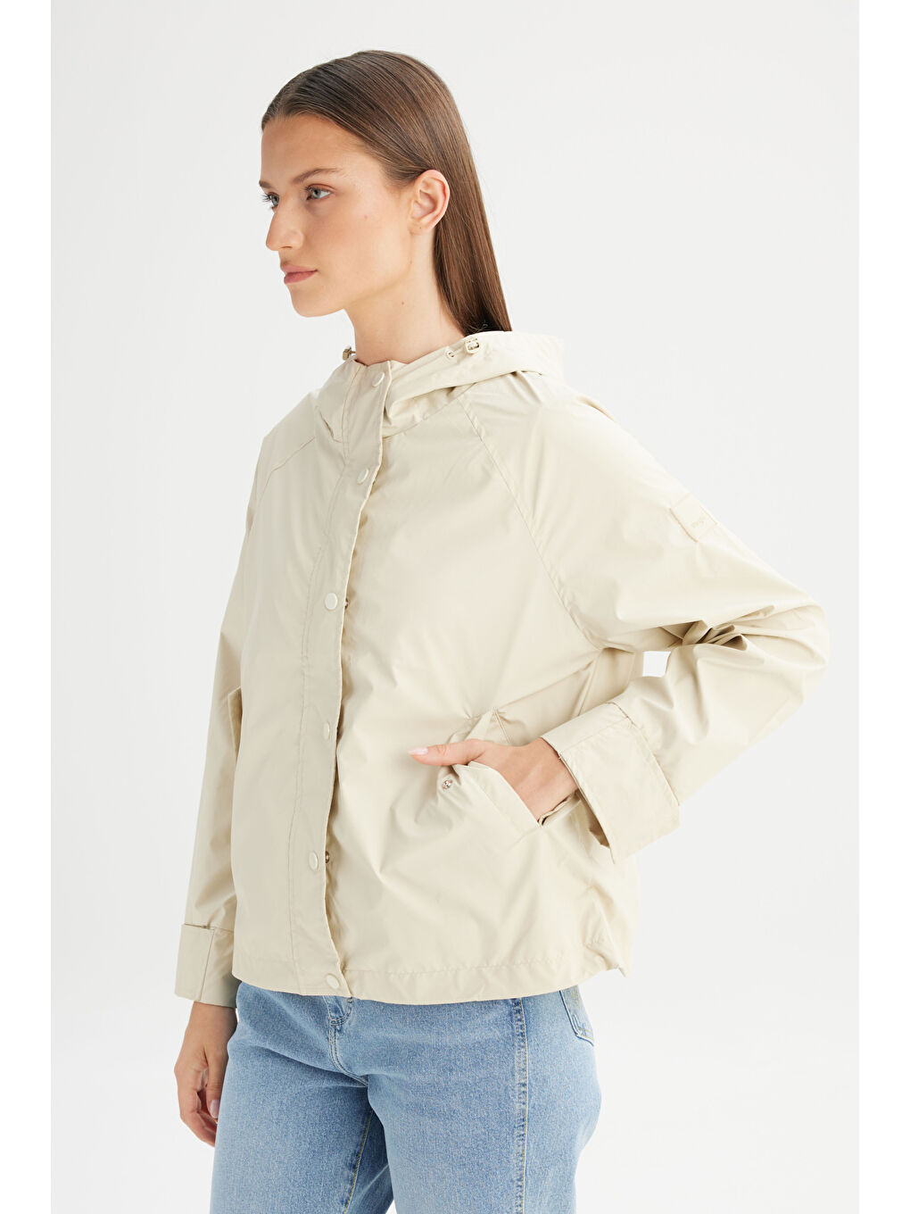 Bej Regular Fit Normal Kesim Kapüşonlu Cepli Puffer Mont-2