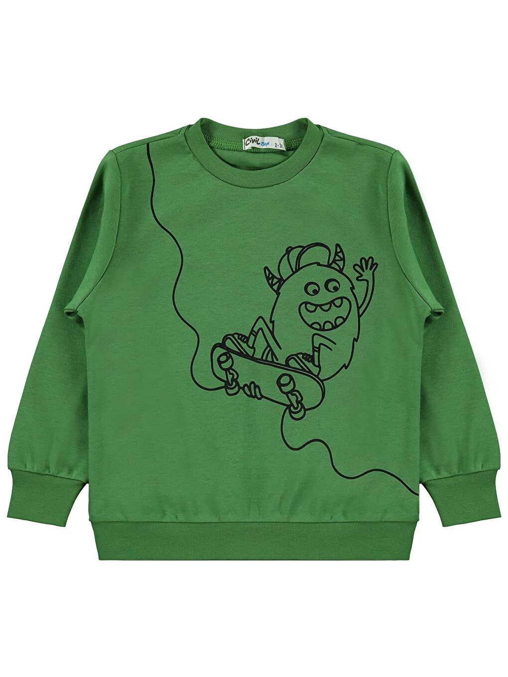 Boys Kaykay Canavar Baskılı 2-5 Yaş Sweatshirt - Yeşil 4-5 Yaş