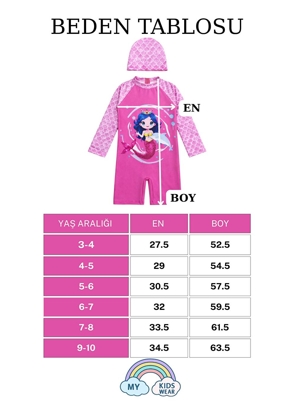 Pembe Kız Çocuk Uzun Kollu Mayo ve Bone-Set 3-10 Yaş 12598-1