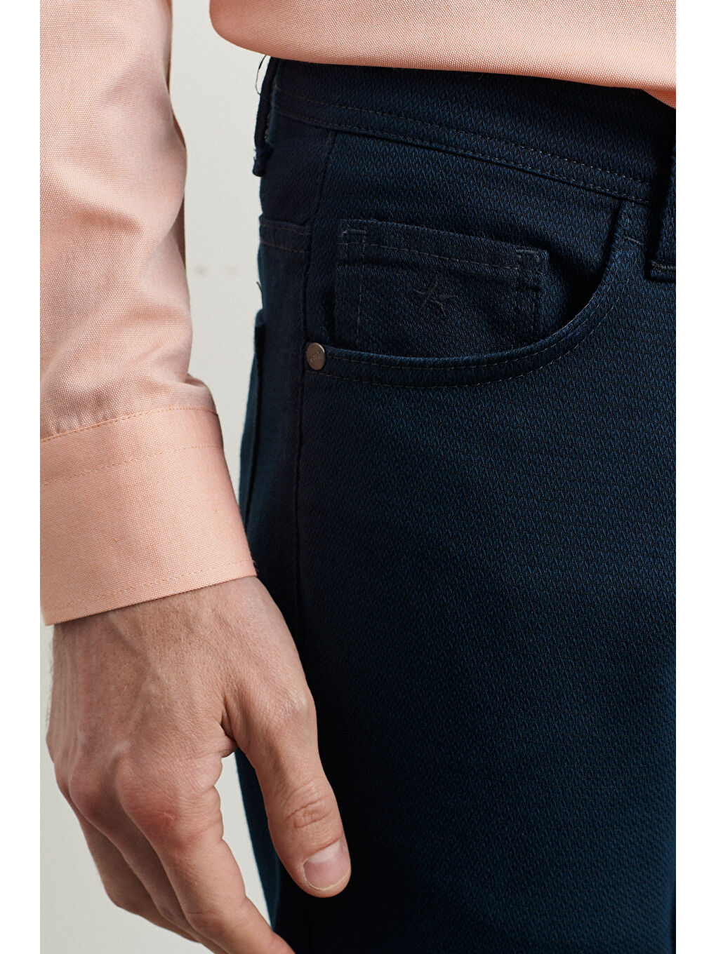 Erkek Lacivert Slim Fit Dar Kesim Armürlü Esnek Casual Pantolon-3