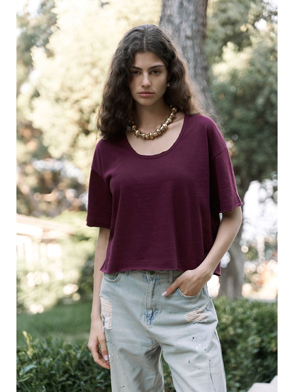 Ripley Yarım Kol Bordo T-Shirt-4