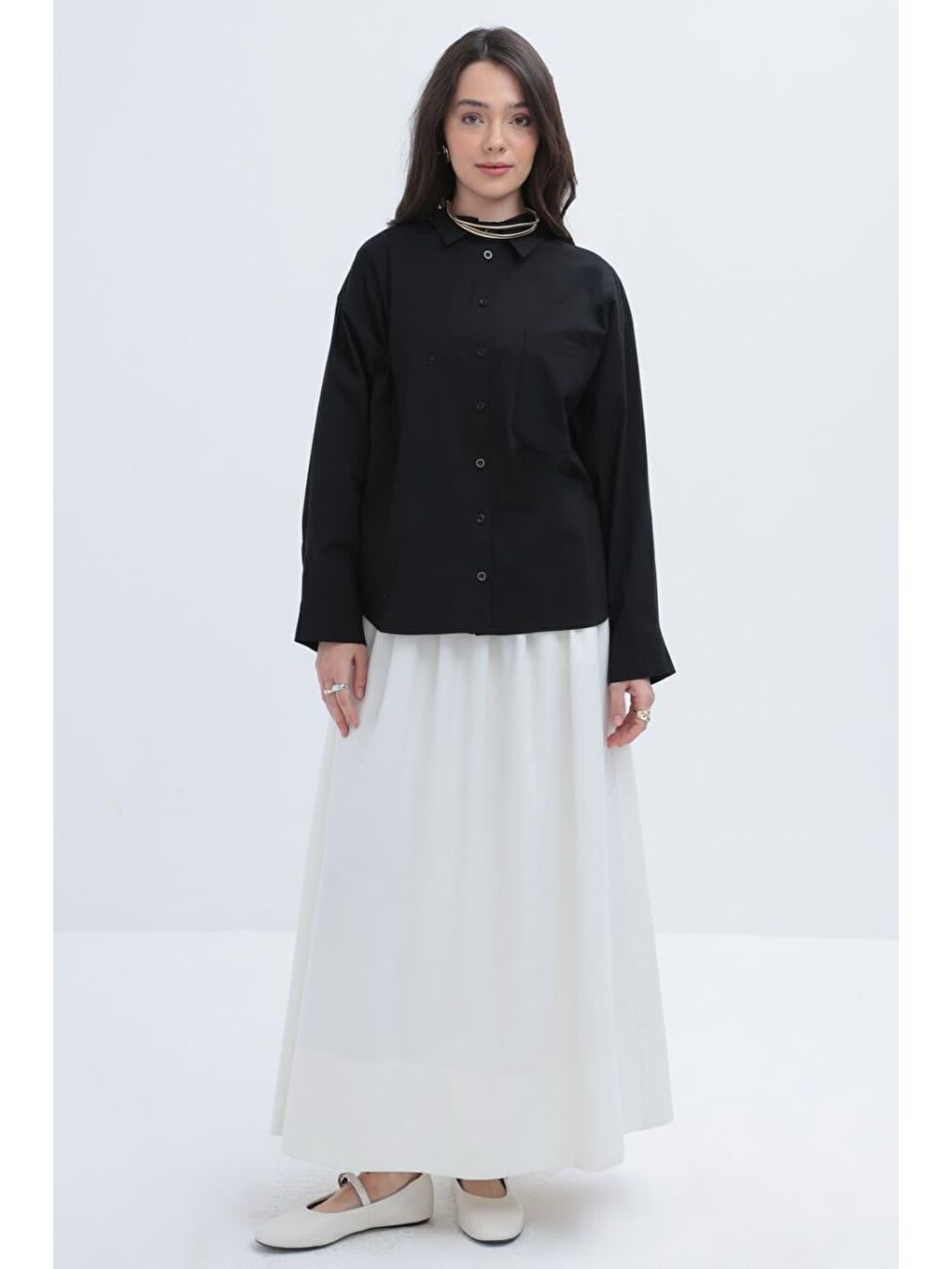 Siyah-Cepli Elastanlı Poplin Gömlek-1