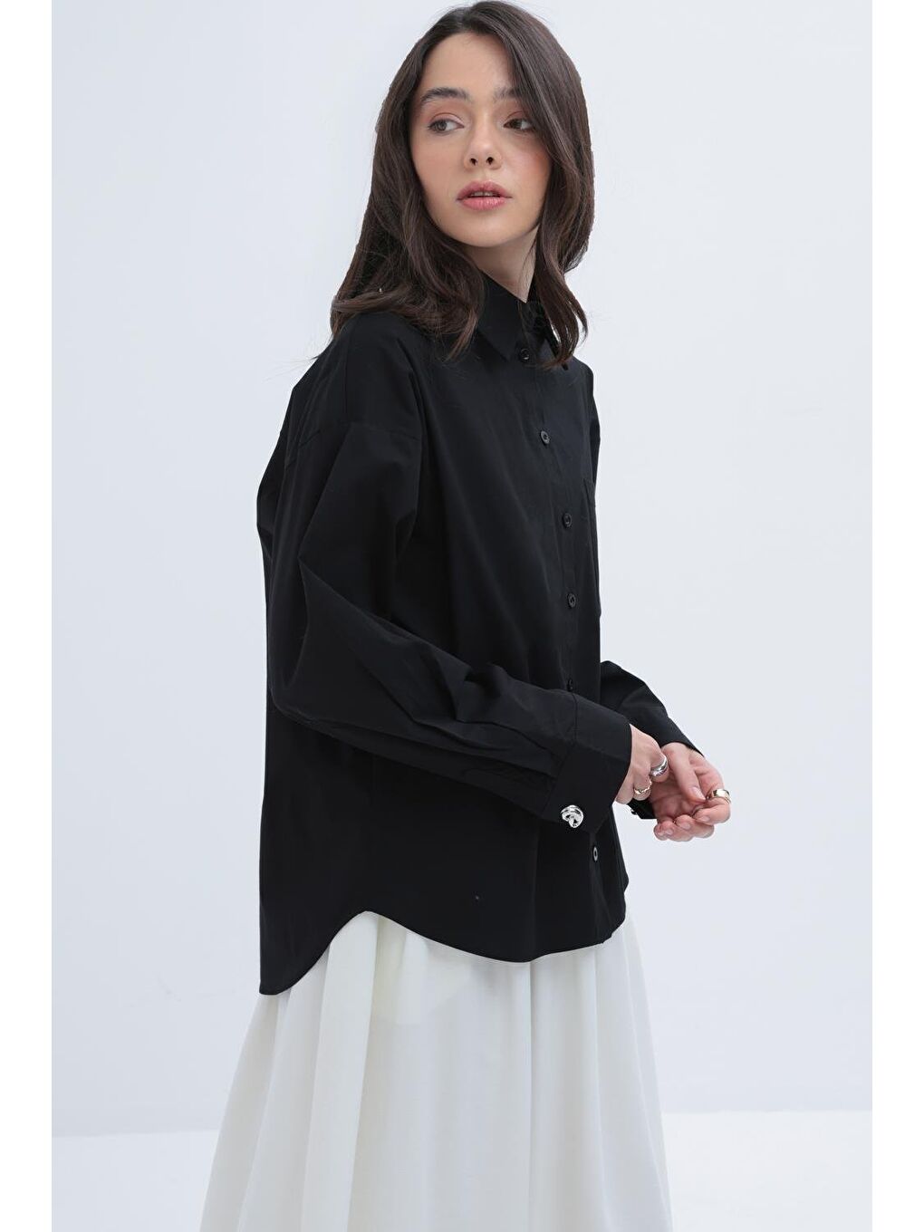 Siyah-Cepli Elastanlı Poplin Gömlek-4