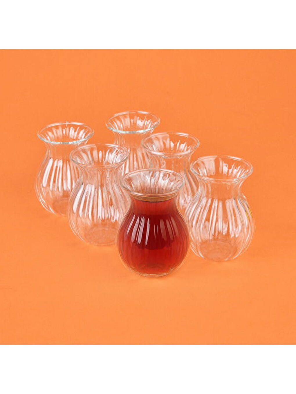 Renksiz Borosilikat Cam Çizgili 6'lı Çay Bardağı - Şeffaf-1