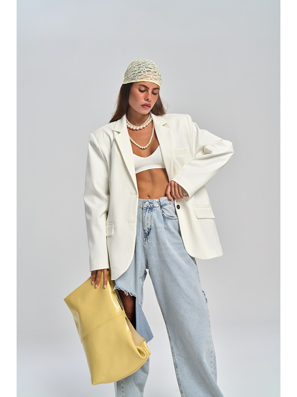 Emma Dikiş Detaylı Ekru Blazer-1