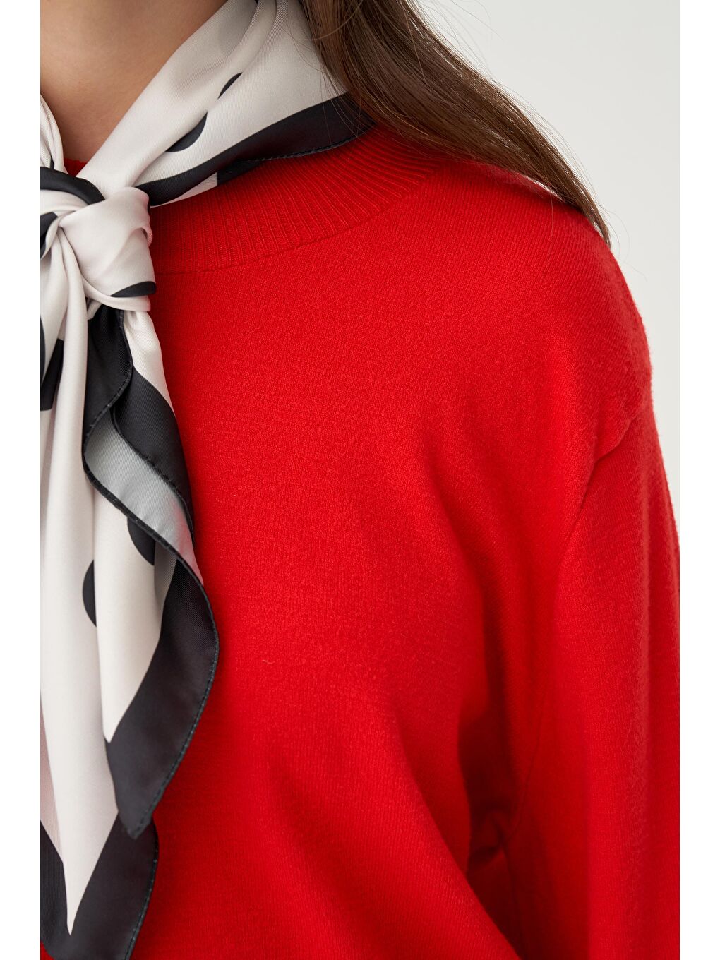 Kırmızı-Etek Ucu Pis Kıvırma Triko Kazak-5