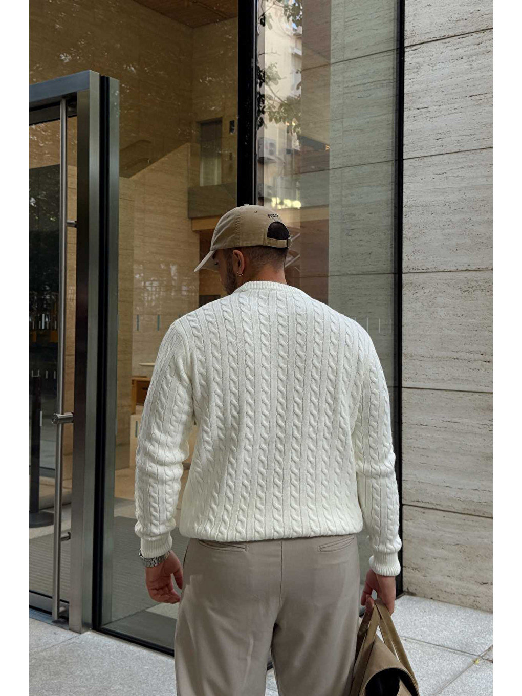 Beyaz Mira Premium Saç Örgü Bisiklet Yaka Kalın Triko Kazak-4