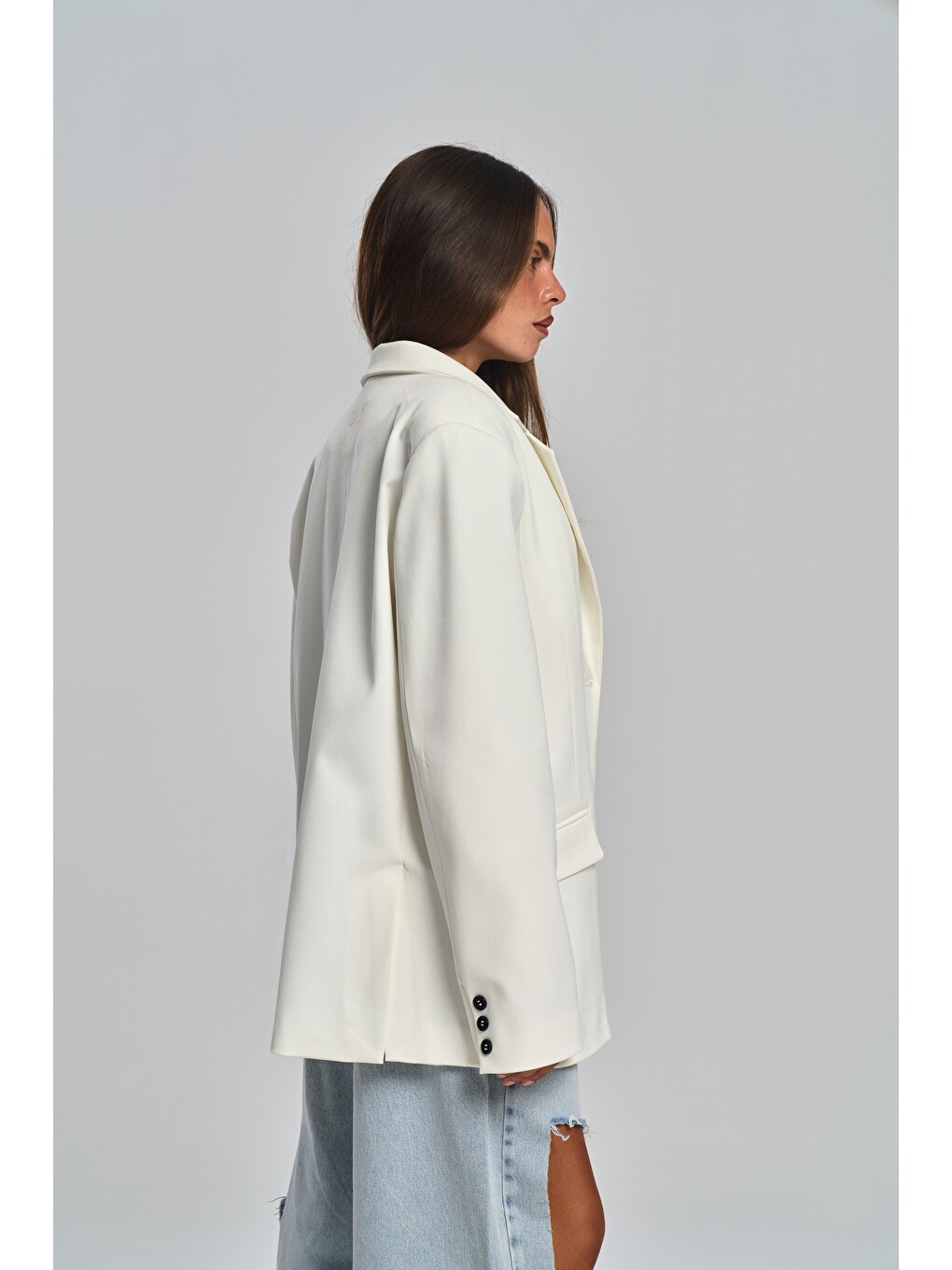 Emma Dikiş Detaylı Ekru Blazer-3