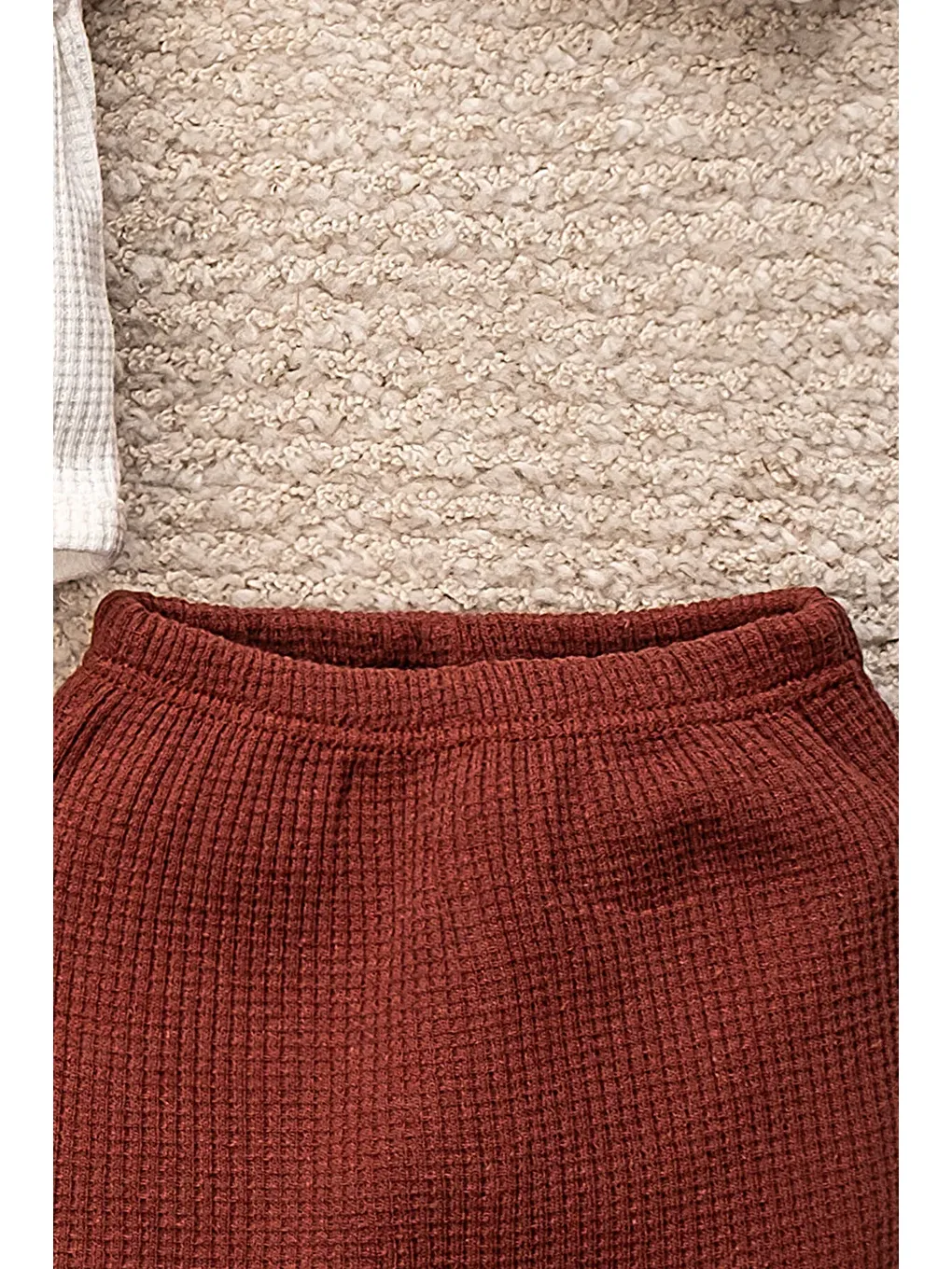 Kahverengi Waffle Kumaş Organik Pamuk Ayıcık Kulaklı Şapkalı Kutulu 5’li Hastane Çıkış Seti-3