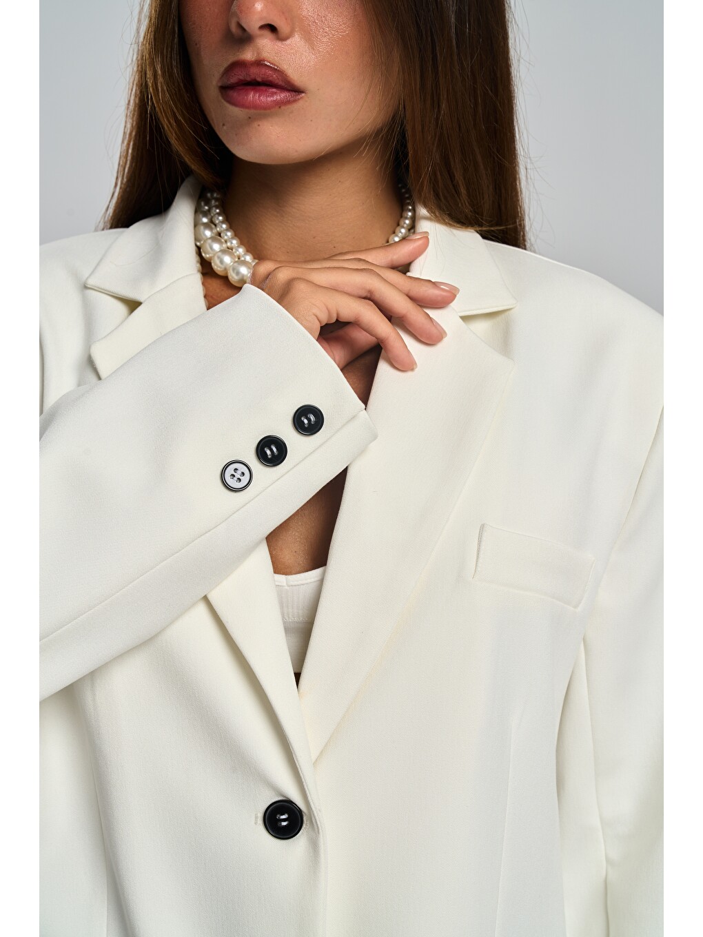 Emma Dikiş Detaylı Ekru Blazer-6