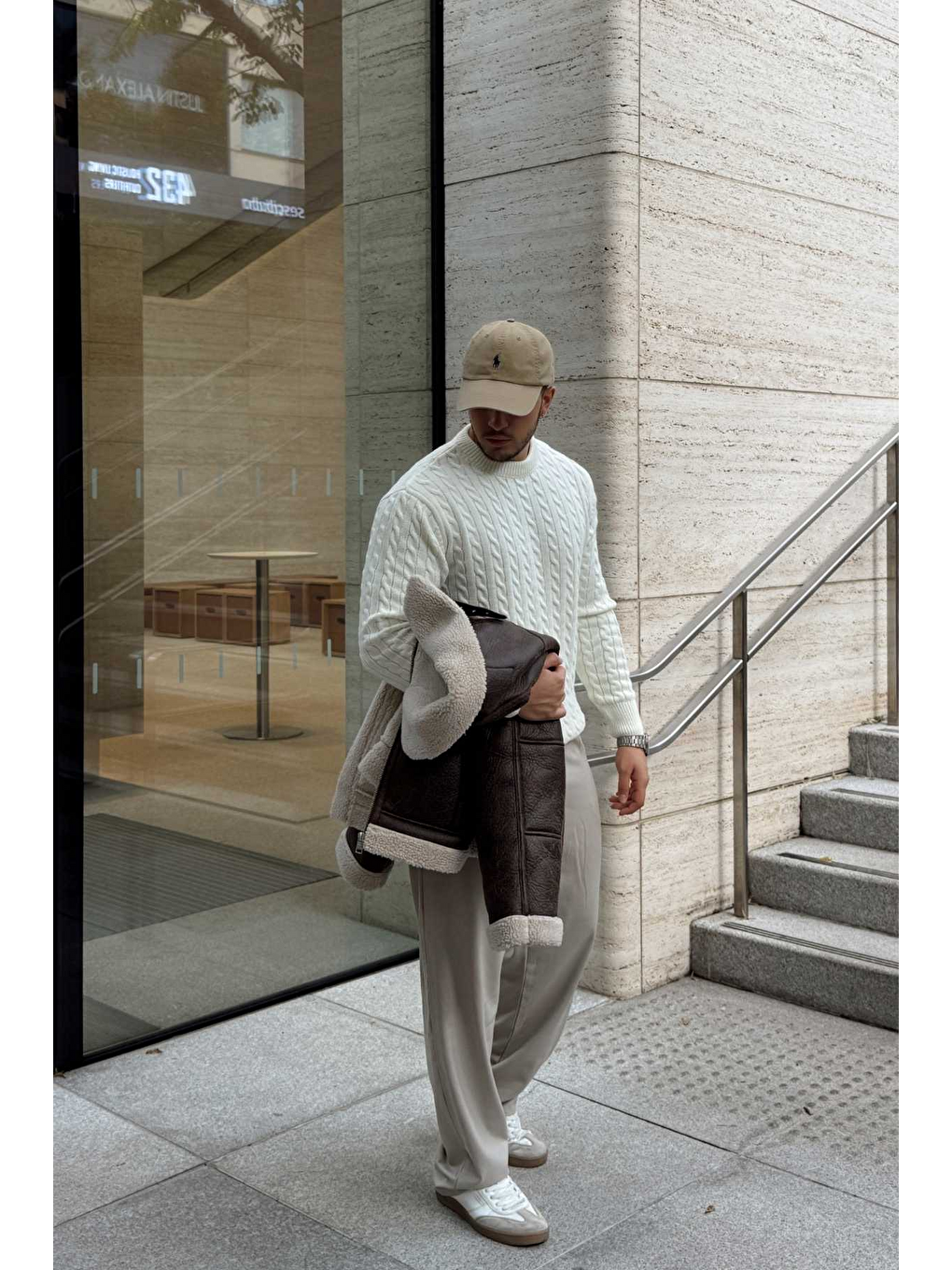 Beyaz Mira Premium Saç Örgü Bisiklet Yaka Kalın Triko Kazak-7