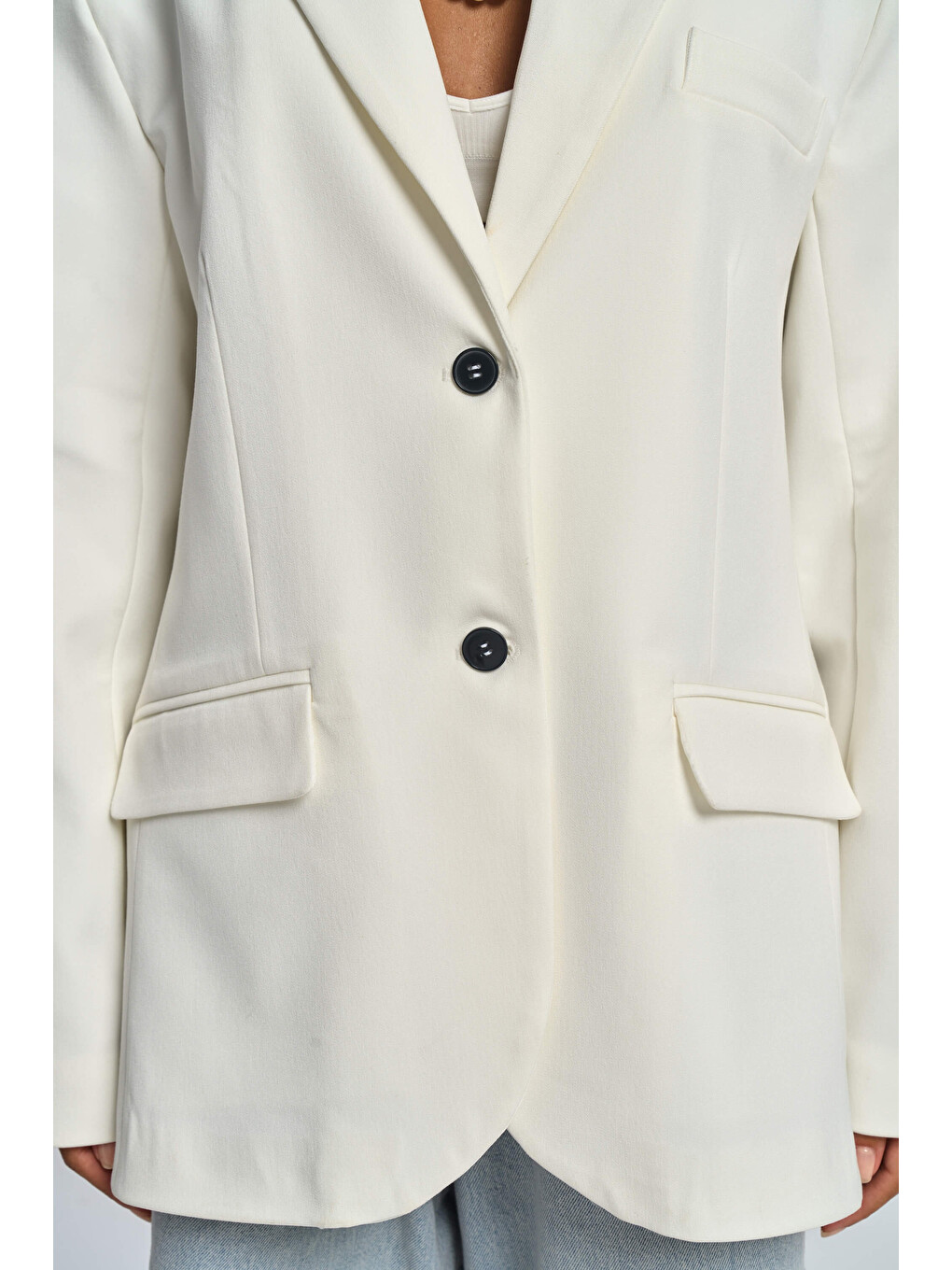 Emma Dikiş Detaylı Ekru Blazer-7