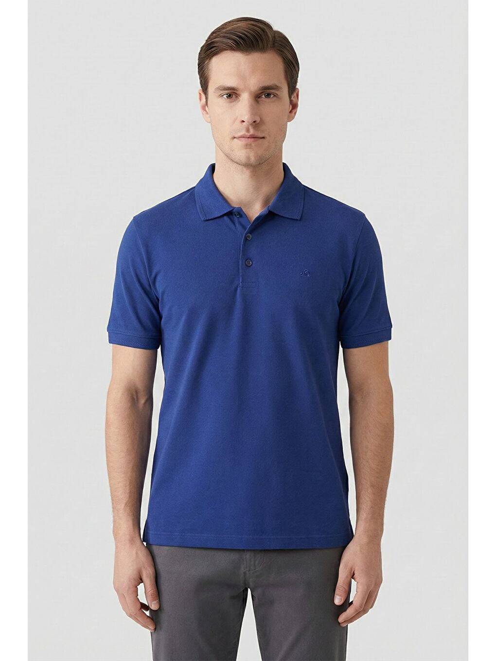 Mavi İndigo Düğmeli Polo Yaka Pike Erkek T-Shirt