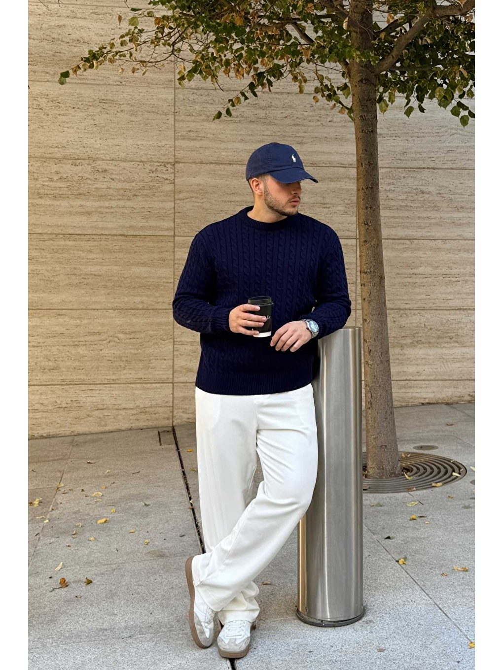 Lacivert Mira Premium Saç Örgü Bisiklet Yaka Kalın Triko Kazak-1