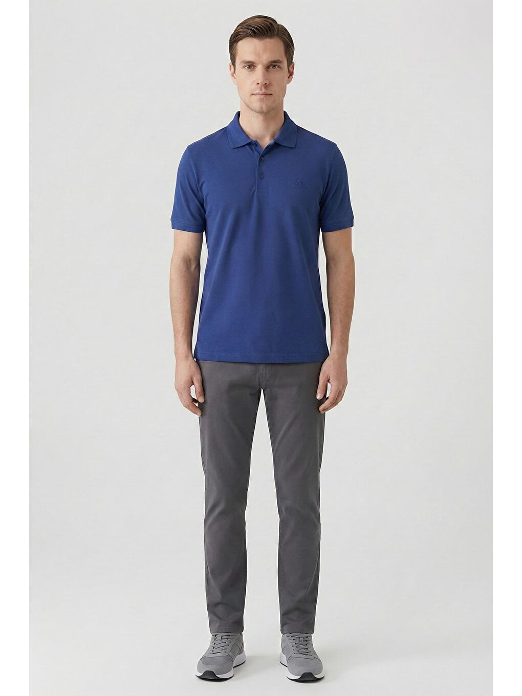 Mavi İndigo Düğmeli Polo Yaka Pike Erkek T-Shirt-1