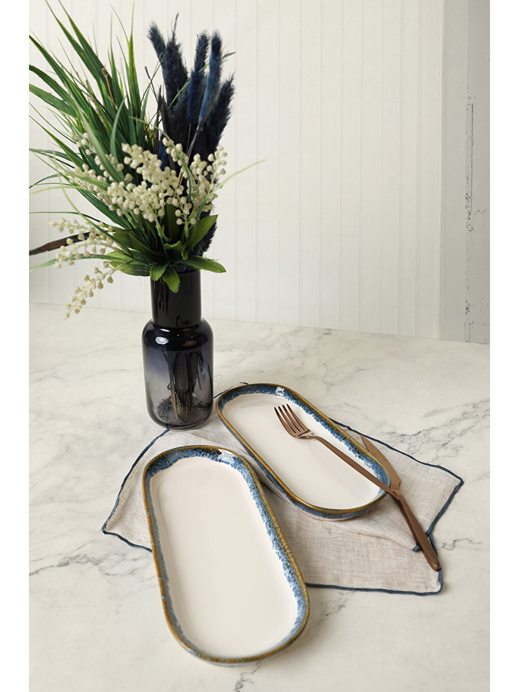 Karışık Reaktif Kobalt Noyan Kayık Tabak 26 cm 2 Adet-1